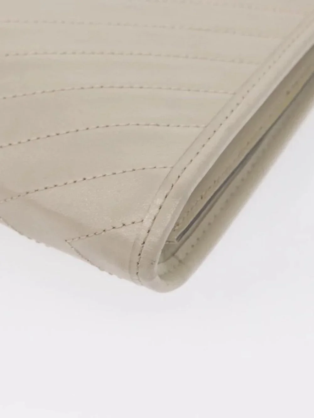 SAINT LAURENT Clutch Bag Leather White Gold Auth - Picture 8 of 14